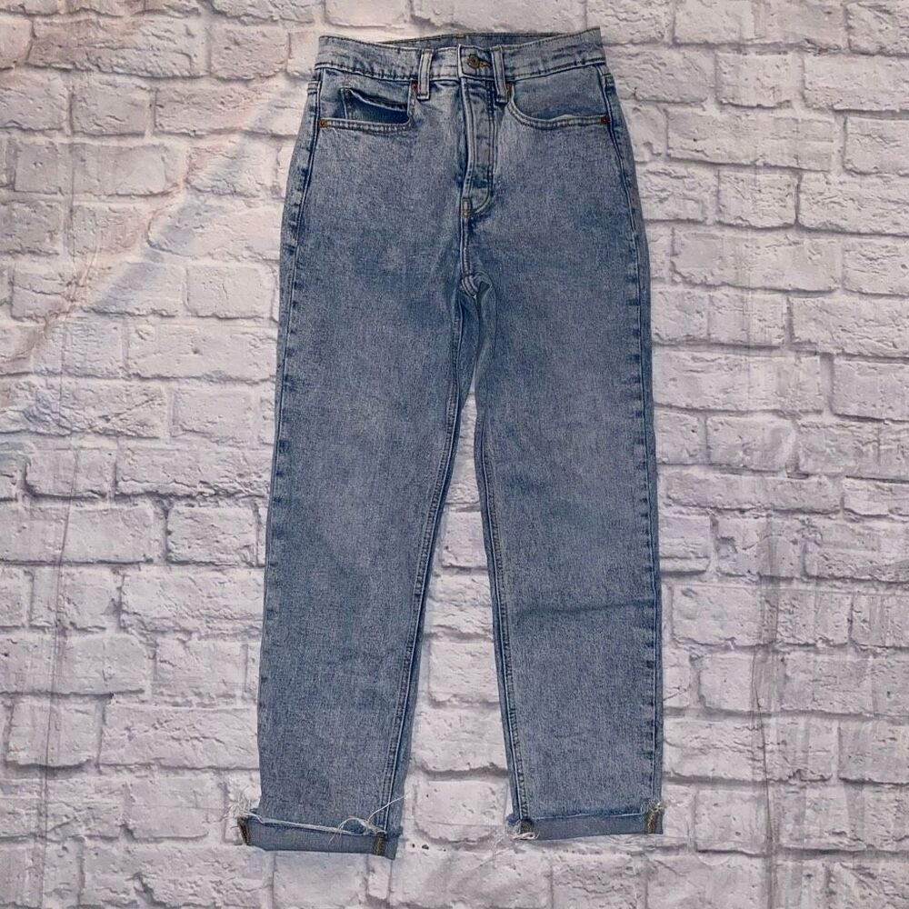 Old Navy women 0 extra high rise sky hi straight secret slim pockets blue jeans